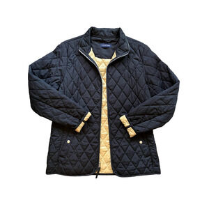 Lands End Lightweight Quilted Spring Jacket Beautiful Black & Gold Size Small